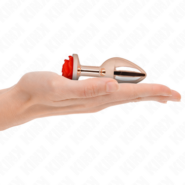 Plug anale rosa oro metallizzato con rosa rossa decorativa